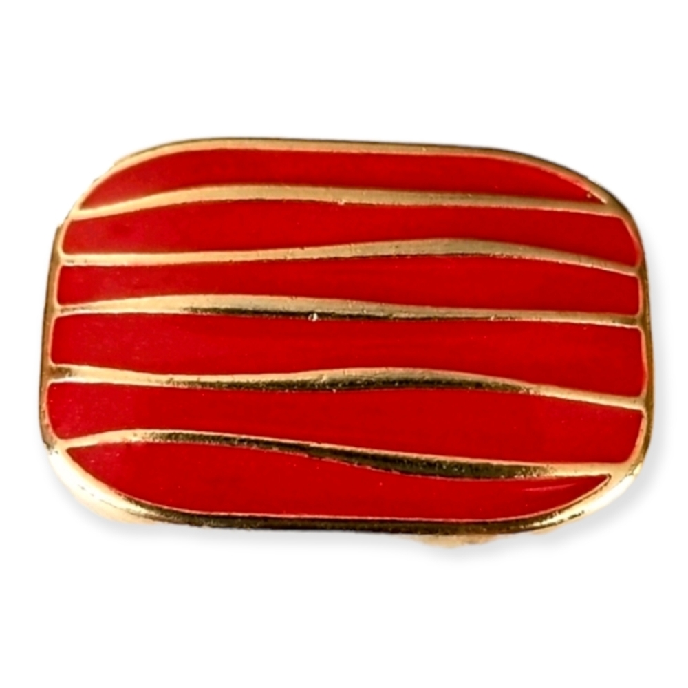 Vintage Red Enamel Gold Tone Brooch Pendant Pin - Picture 2 of 14